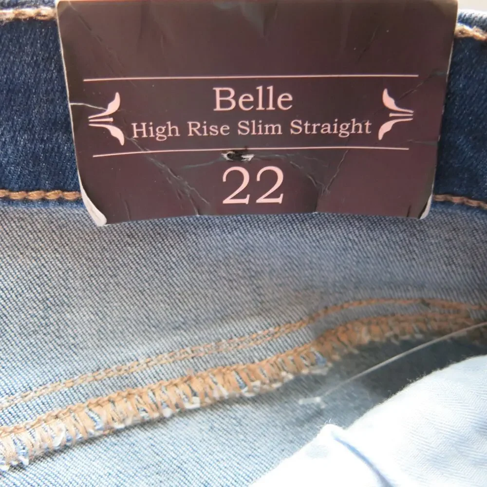 Nanette Lepore Belle High Rise Slim Straight Jeans *NWT* Size 22 Women Blue Plus